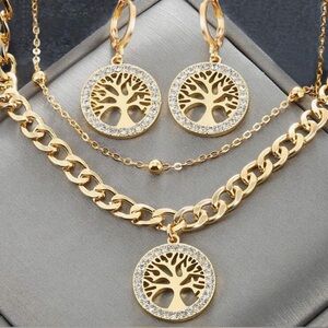 14k Gold Plated Tree of Life Jewelry Set nwt